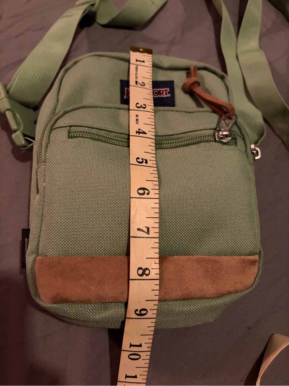 Jansport Light Green Messenger Crossbody Bag with Brown Suede Trim - Picture 6 of 9